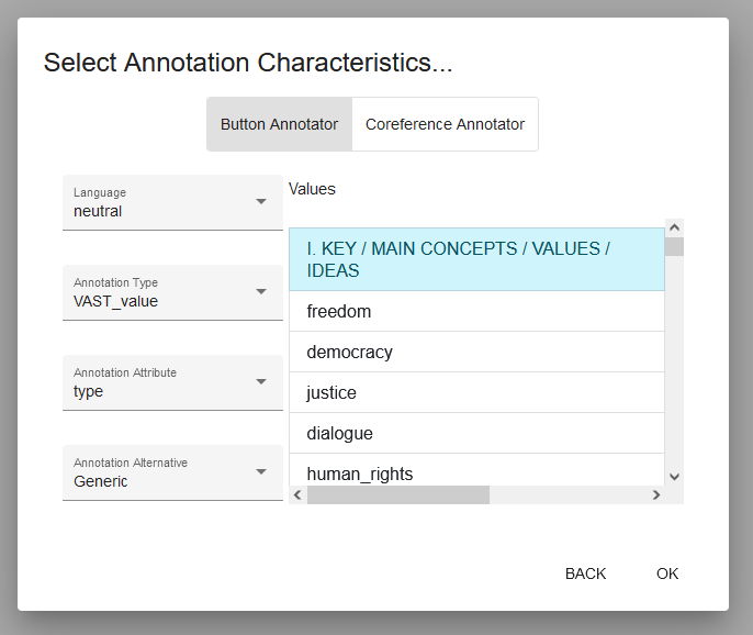 Figure 8: Selecting an annotation schema.