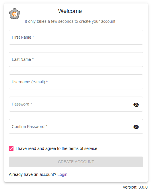Figure 2: Registration page. Enter the requested details to create a new account.